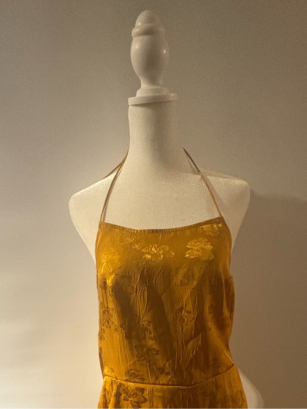 Urban Outfitters Mustard Halter Floral Satin Maxi Dress